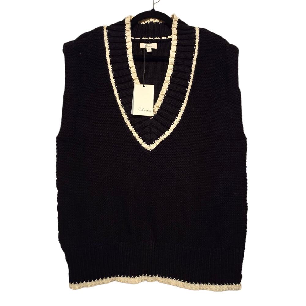 Elan NWT Womens Varsity Tennis Sweater Vest Black Stripe Golf Preppy Academia